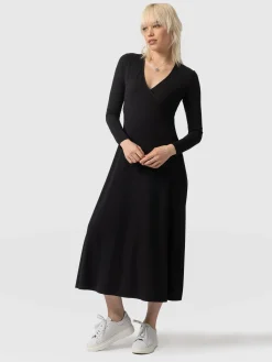 Maggie Wrap Midi Dress - Black