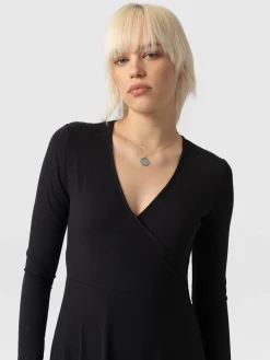 Maggie Wrap Midi Dress - Black