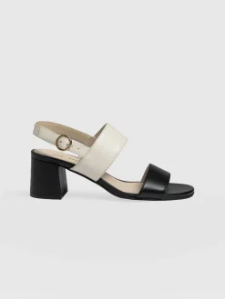 Maida Block Heeled Sandal - Cream & Black