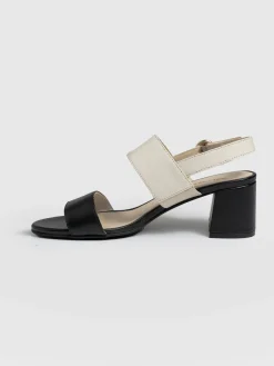 Maida Block Heeled Sandal - Cream & Black