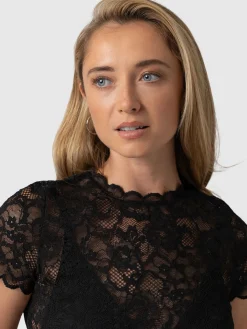 Miranda Lace Short Sleeve Tee - Black