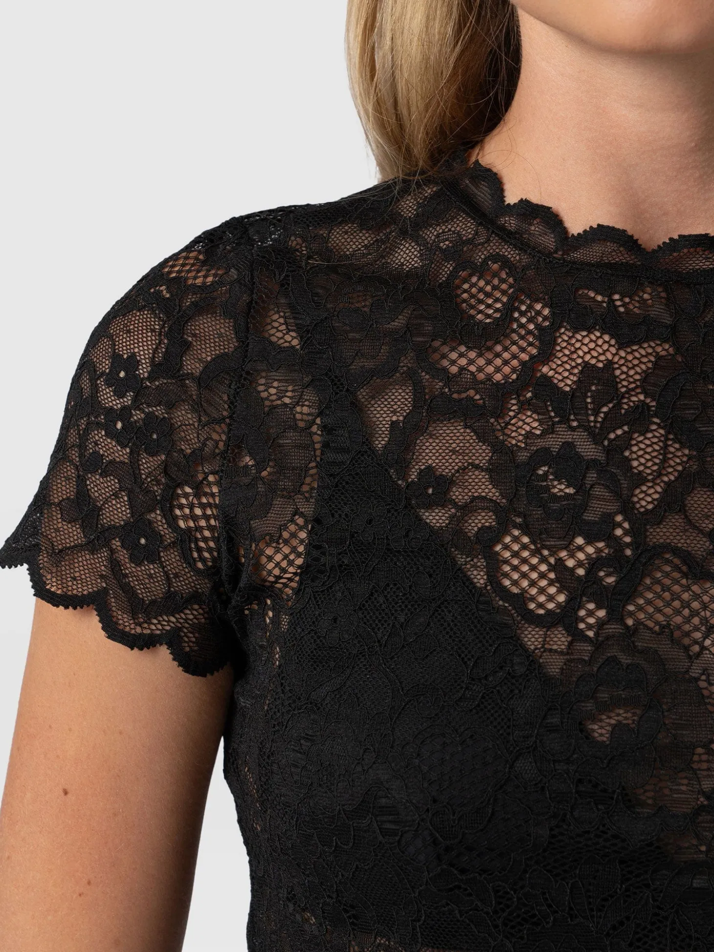 Miranda Lace Short Sleeve Tee - Black