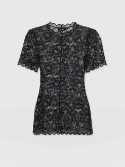 Miranda Lace Short Sleeve Tee - Black
