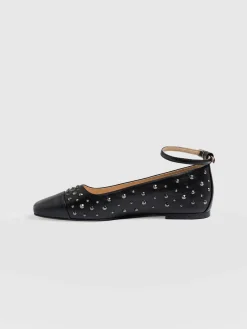 Ophelia Leather Ballerinas - Black Studded
