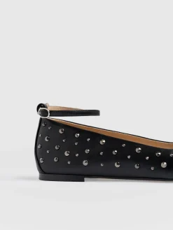 Ophelia Leather Ballerinas - Black Studded