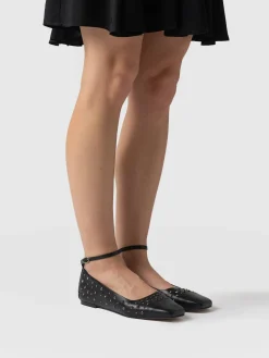 Ophelia Leather Ballerinas - Black Studded