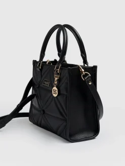 Quilted Mia Mini Tote Bag - Black