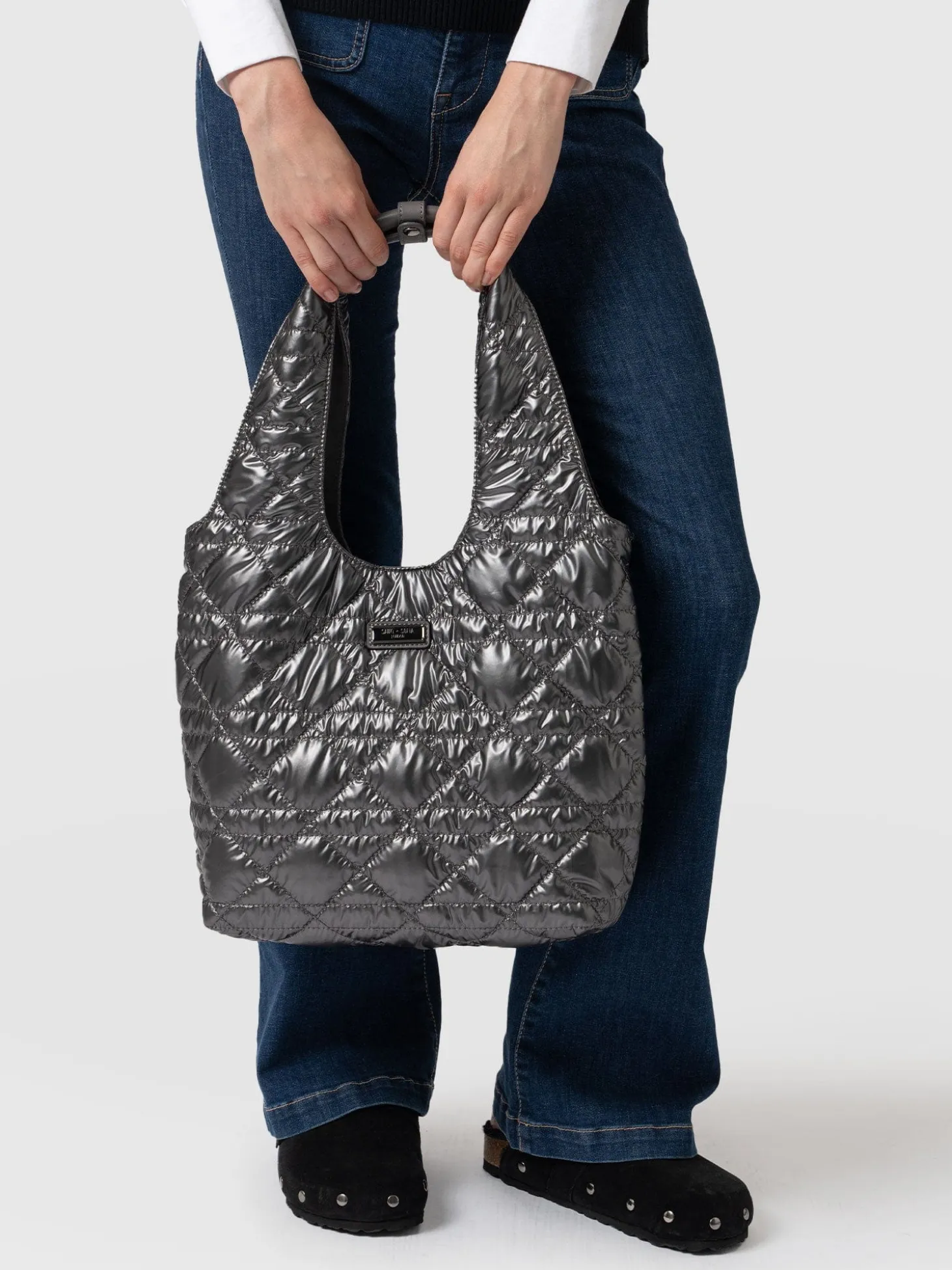 Quilted Stella Shoulder Tote Bag - Gunmetal