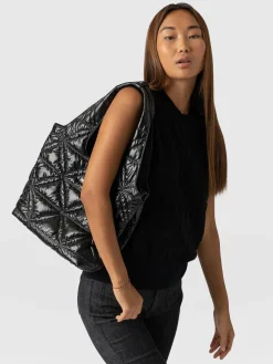 Quilted Stella Shoulder Tote Bag - Black