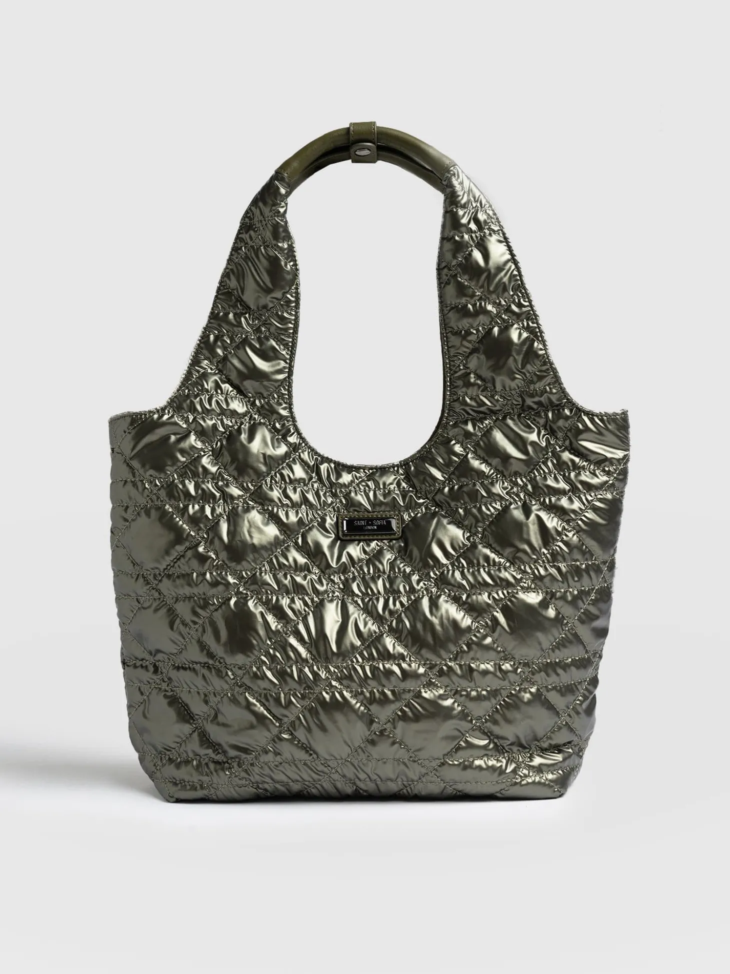 Quilted Stella Shoulder Tote Bag - Metallic Khaki