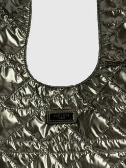 Quilted Stella Shoulder Tote Bag - Metallic Khaki