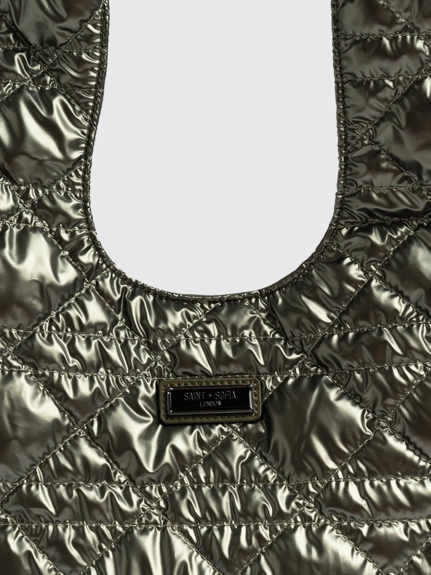 Quilted Stella Shoulder Tote Bag - Metallic Khaki