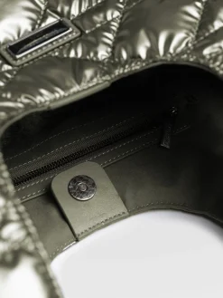 Quilted Stella Shoulder Tote Bag - Metallic Khaki