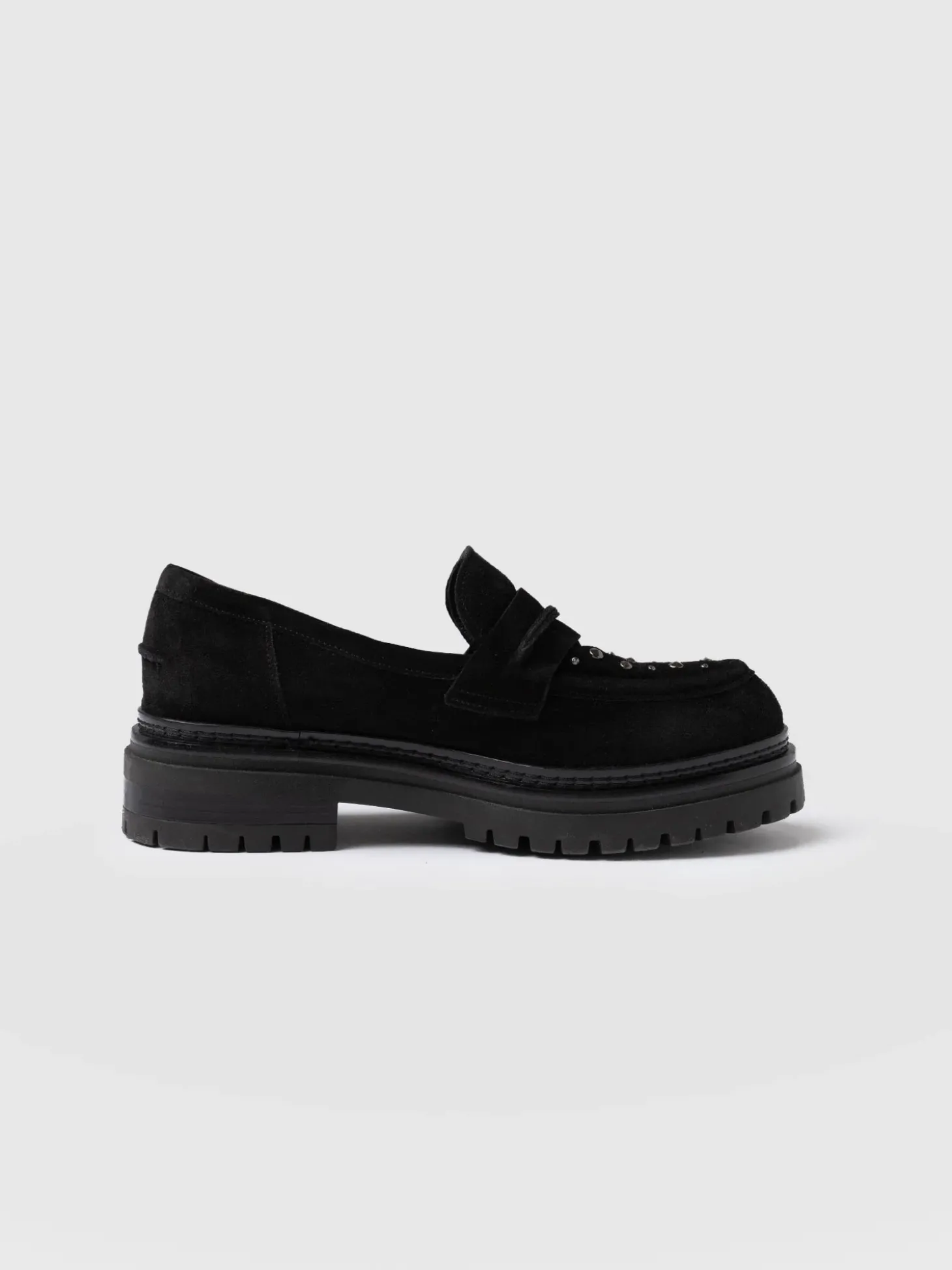 Raine Studded Loafer - Black Suede