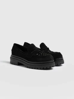 Raine Studded Loafer - Black Suede