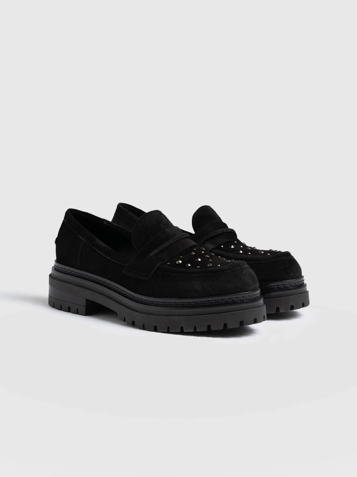 Raine Studded Loafer - Black Suede
