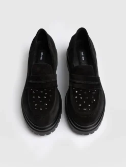 Raine Studded Loafer - Black Suede