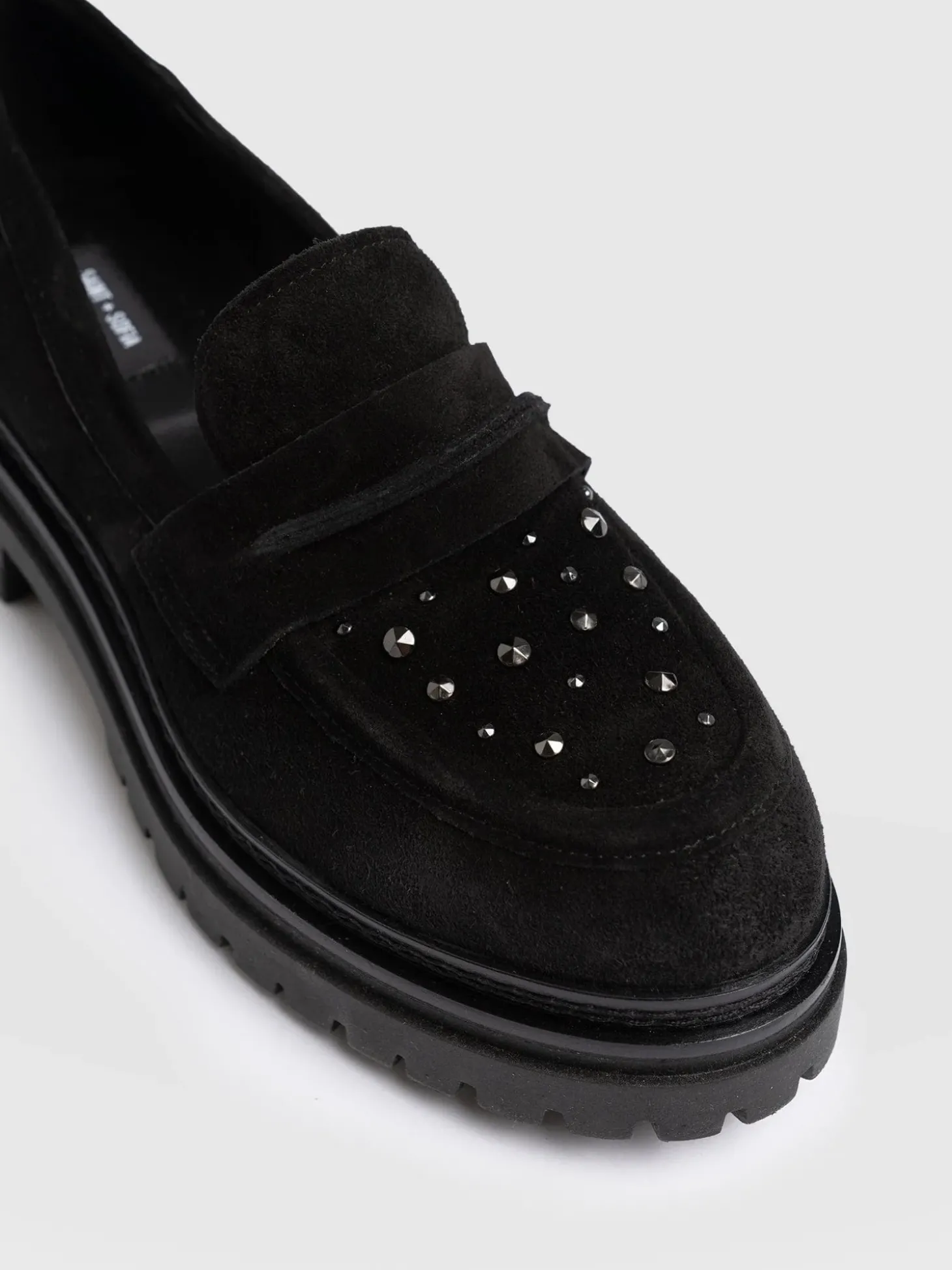 Raine Studded Loafer - Black Suede