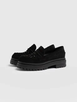 Raine Studded Loafer - Black Suede
