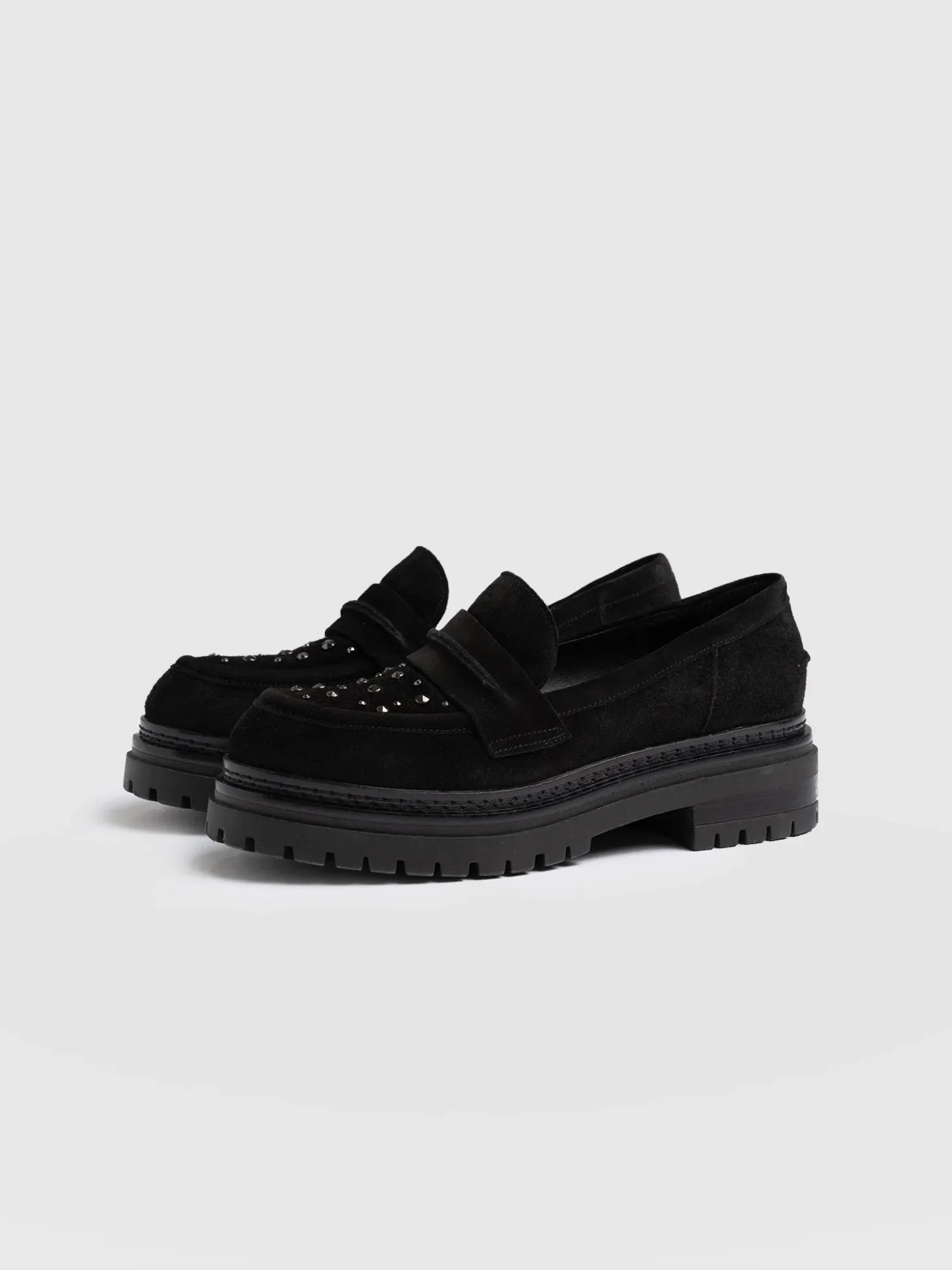 Raine Studded Loafer - Black Suede