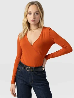 Rosa Wrap Tee Long Sleeve - Amber