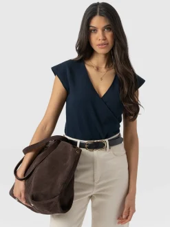 Rosa Wrap Top - Navy Textured