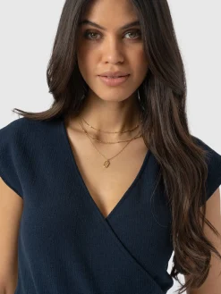 Rosa Wrap Top - Navy Textured