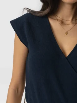 Rosa Wrap Top - Navy Textured