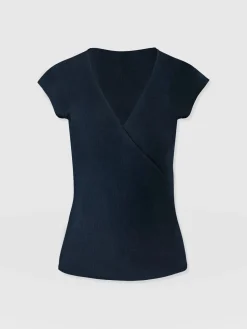 Rosa Wrap Top - Navy Textured