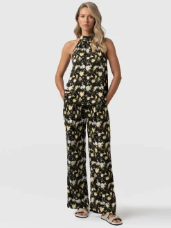 Rowan Wide Leg Pant - Black Daisy Floral