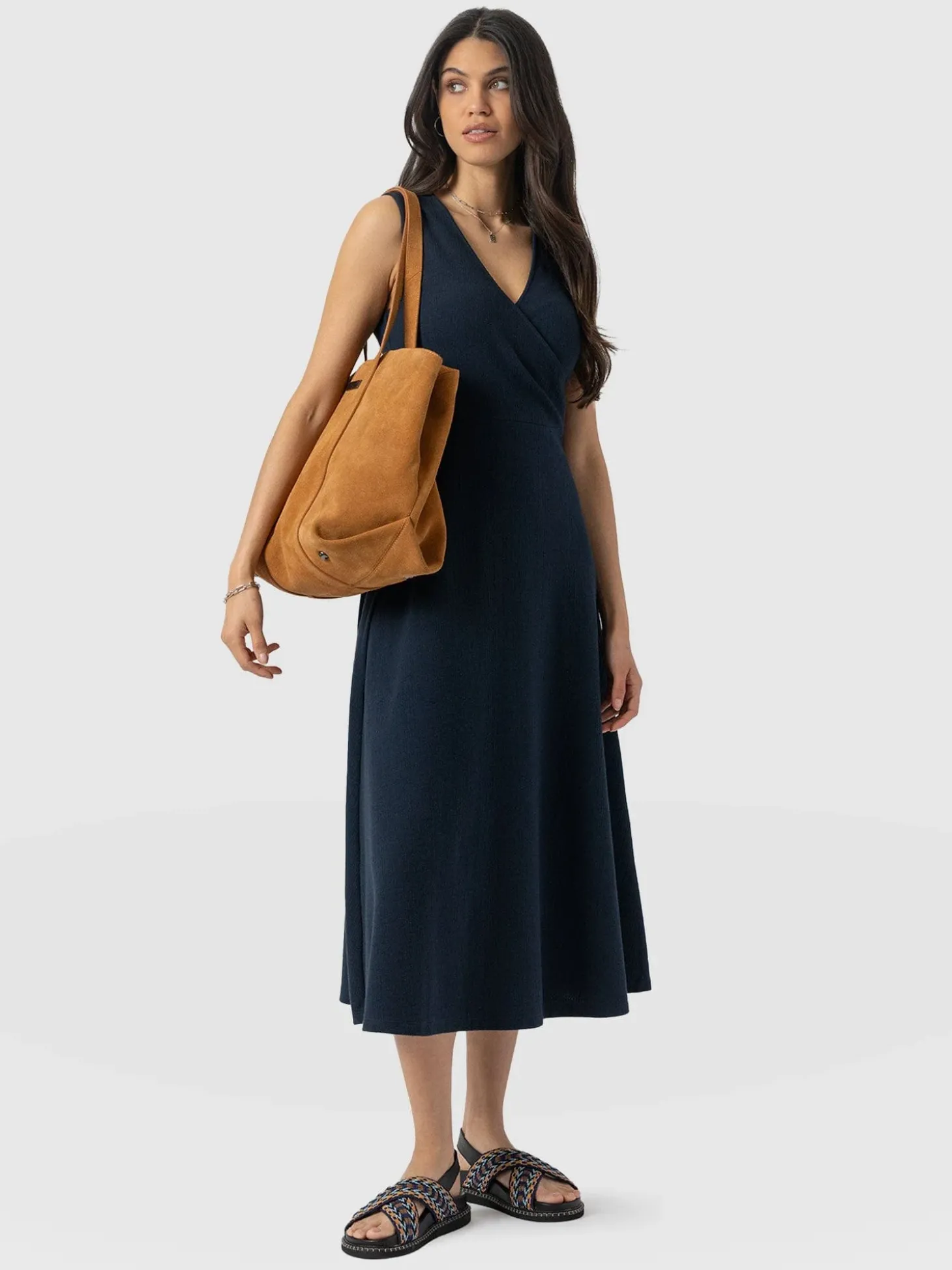 Sleeveless Maggie Wrap Dress - Navy Textured