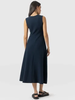 Sleeveless Maggie Wrap Dress - Navy Textured