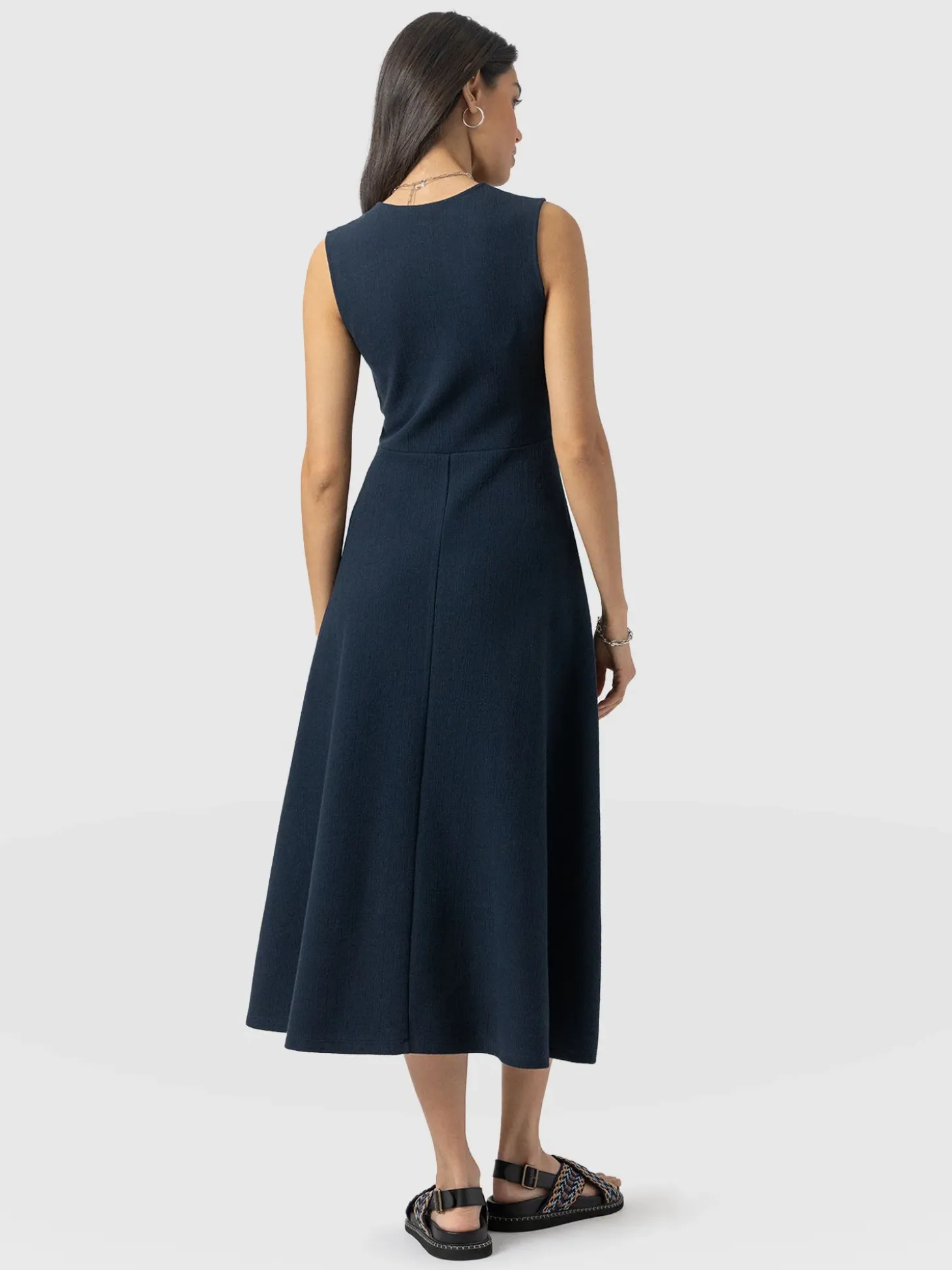 Sleeveless Maggie Wrap Dress - Navy Textured