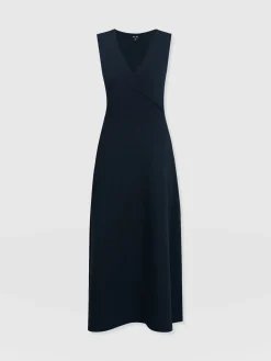 Sleeveless Maggie Wrap Dress - Navy Textured