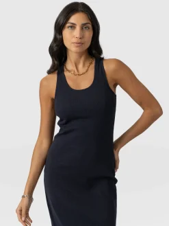 Sleeveless Rib Dress - Navy
