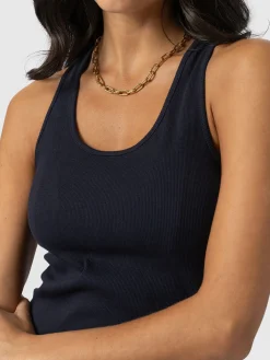 Sleeveless Rib Dress - Navy