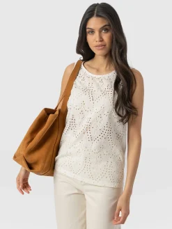 Sophia Contrast Tank - White Broderie