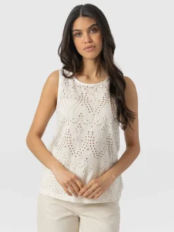 Sophia Contrast Tank - White Broderie
