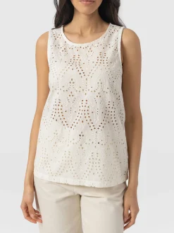 Sophia Contrast Tank - White Broderie
