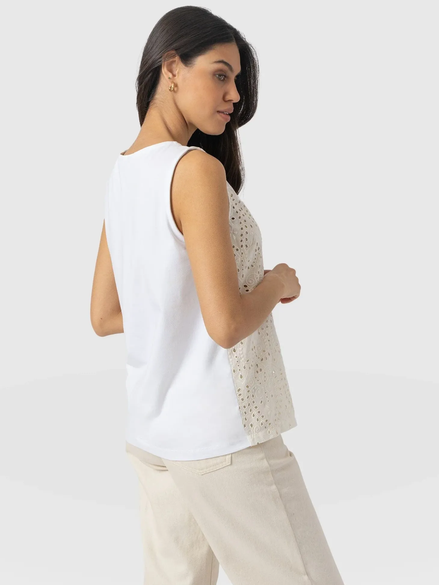 Sophia Contrast Tank - White Broderie