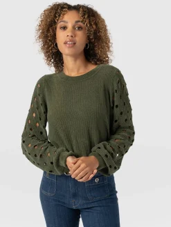 Suki Lace Hole Knit - Green