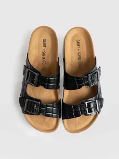 Sutton Slide - Black Croc Studded