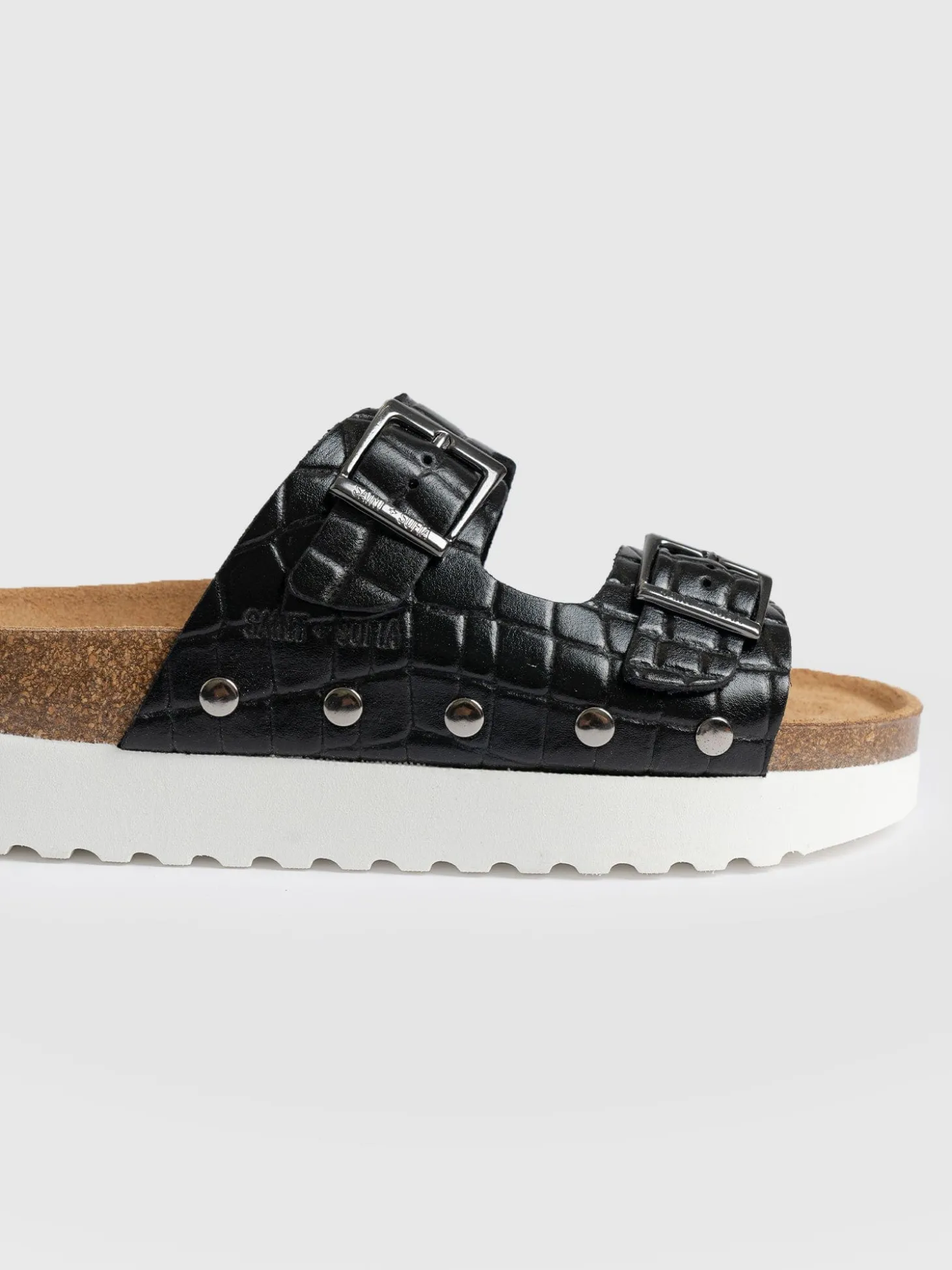 Sutton Slide - Black Croc Studded
