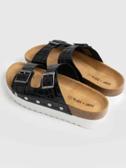 Sutton Slide - Black Croc Studded