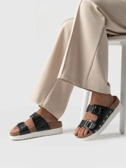 Sutton Slide - Black Croc Studded