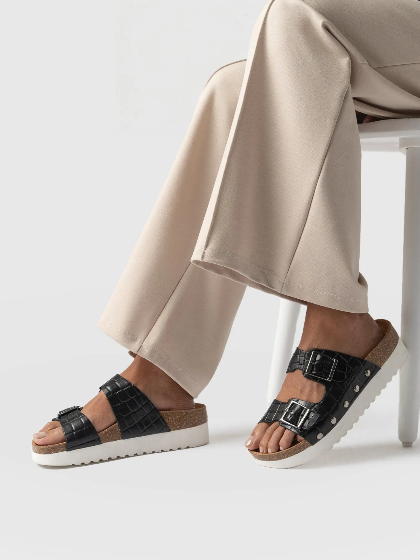 Sutton Slide - Black Croc Studded