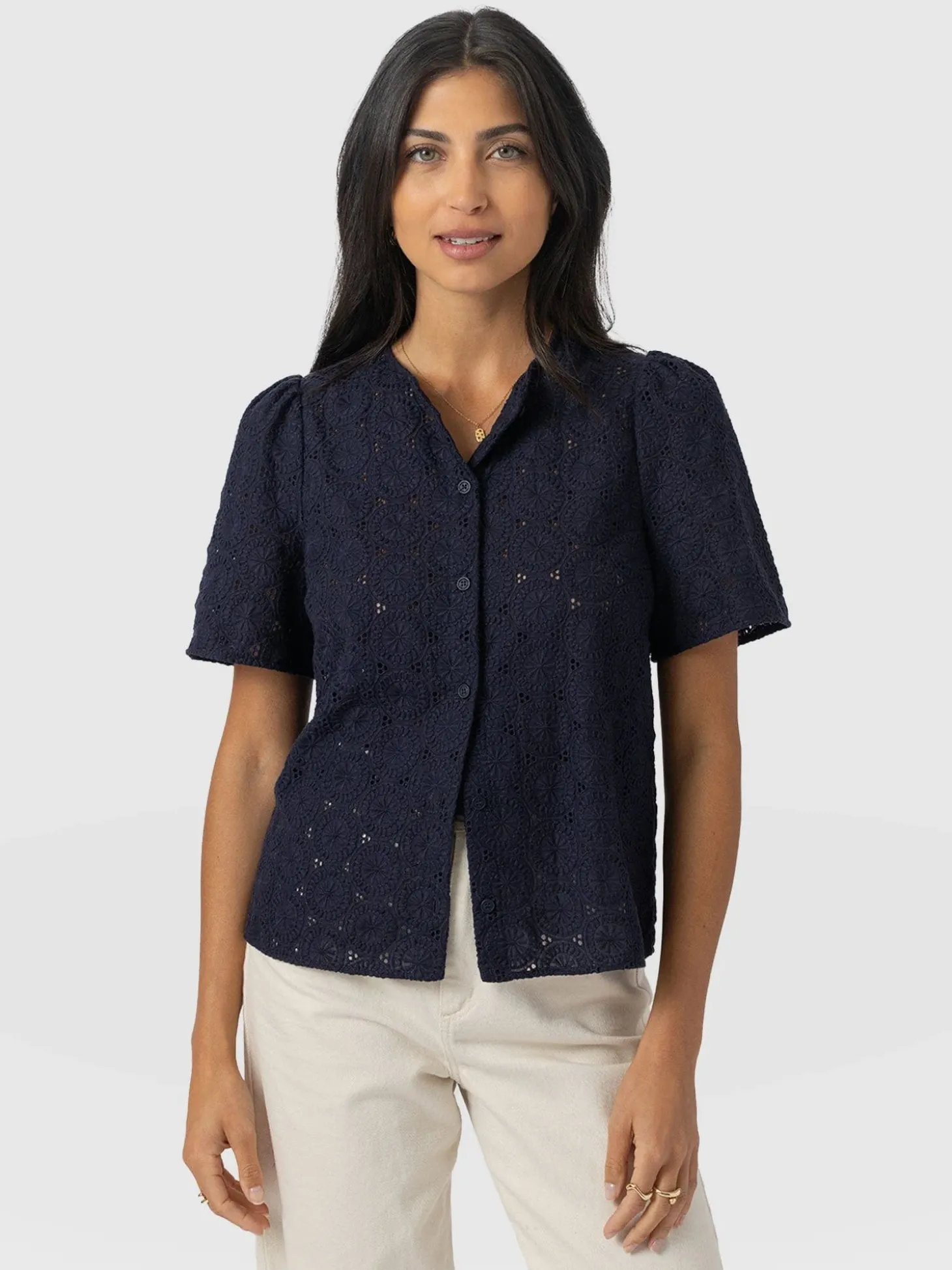 Tabitha Short Sleeve Blouse - Navy