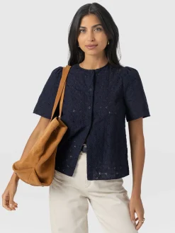 Tabitha Short Sleeve Blouse - Navy
