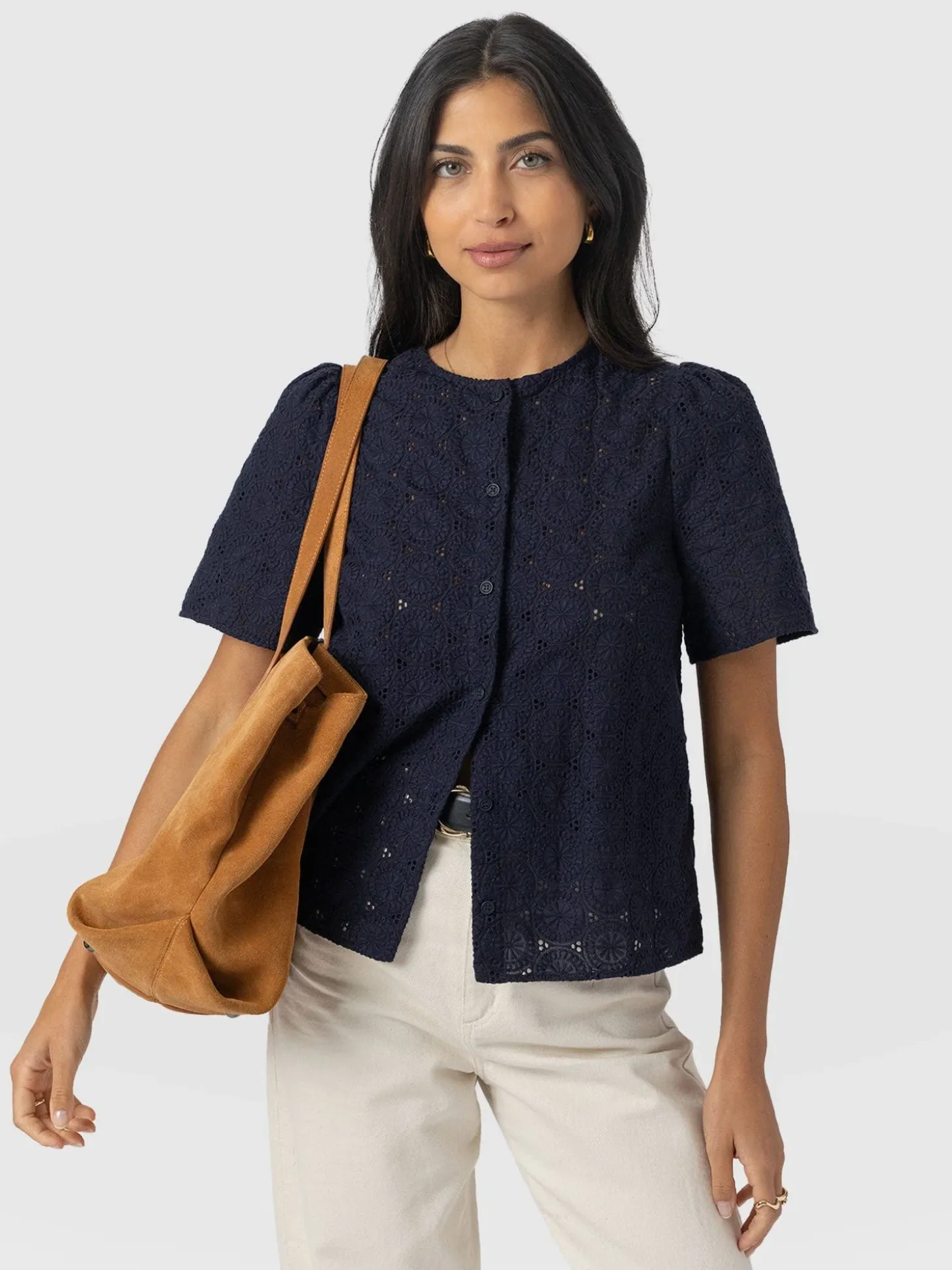 Tabitha Short Sleeve Blouse - Navy