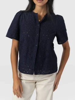 Tabitha Short Sleeve Blouse - Navy